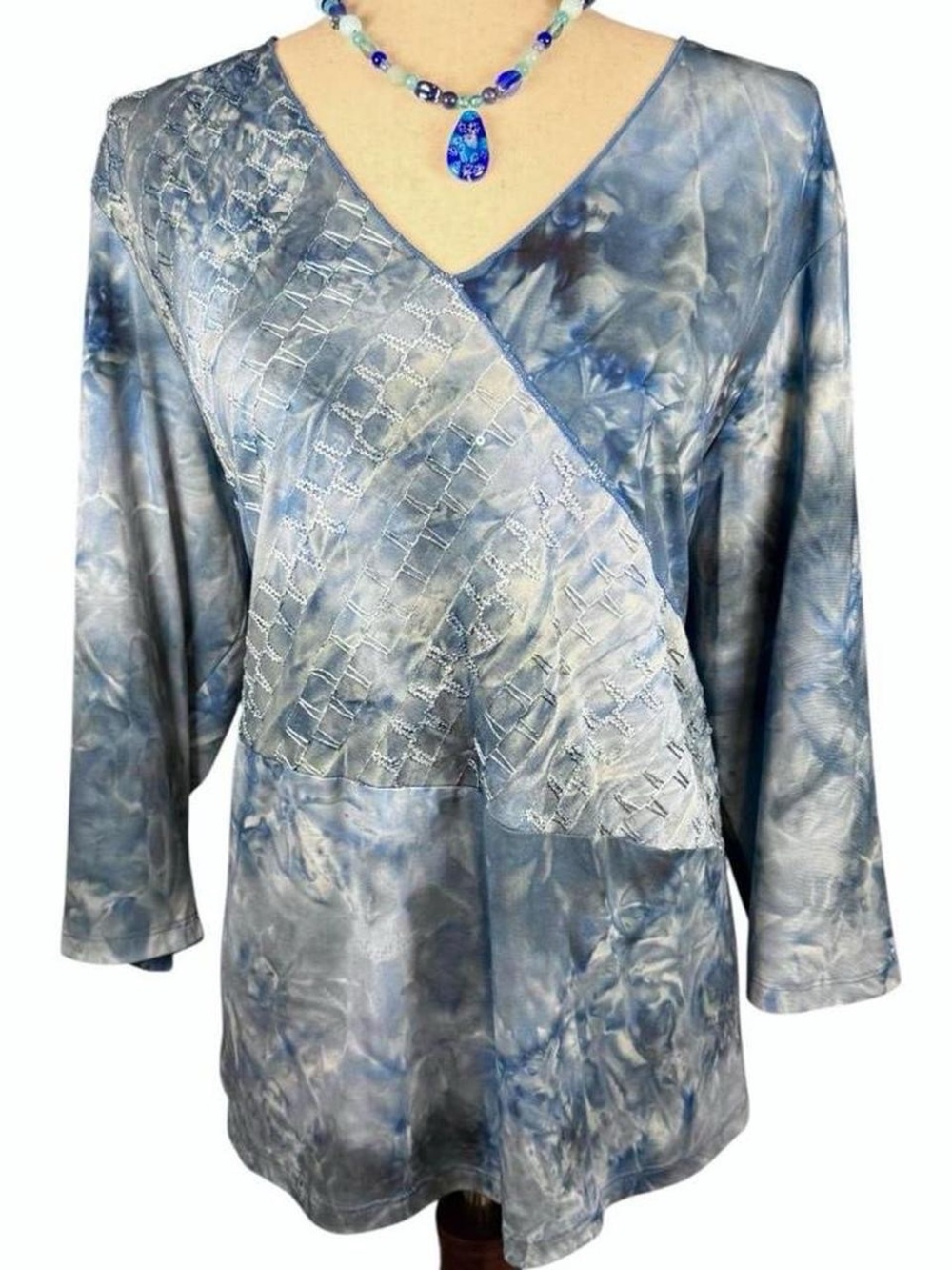 Venezia Blue Tie-Dye Print V-Neck Blouse